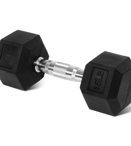 Rubber Encased Hex Dumbbell, 25Lbs, Single