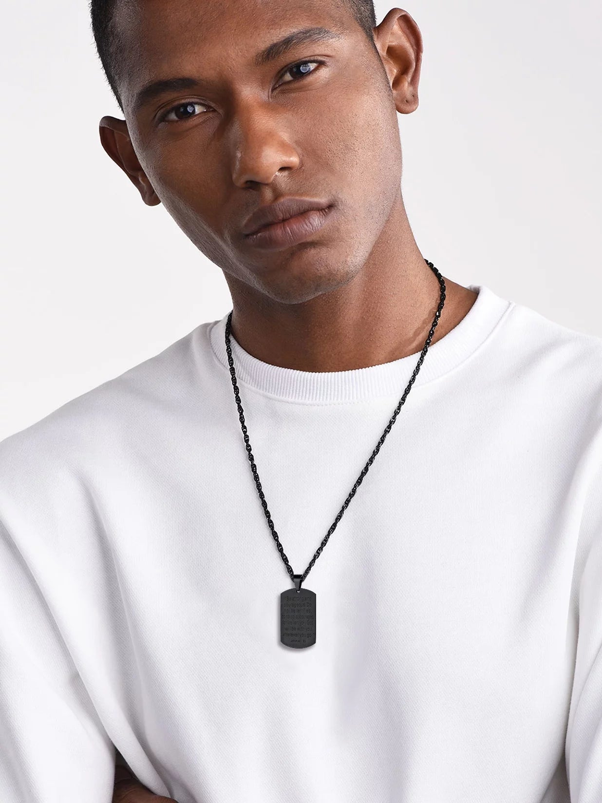 Cross Necklace for Men Stainless Steel Dog Tag Pendant Christian Serenity Prayer Religious Faith Gifts for Brother Nephew Son Dad