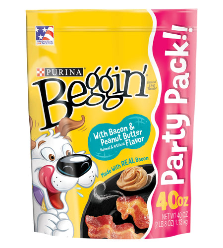 Purina  Strips Dog Treats with Real Bacon & Peanut Butter Flavors Tender Chews, 40 Oz Pouch