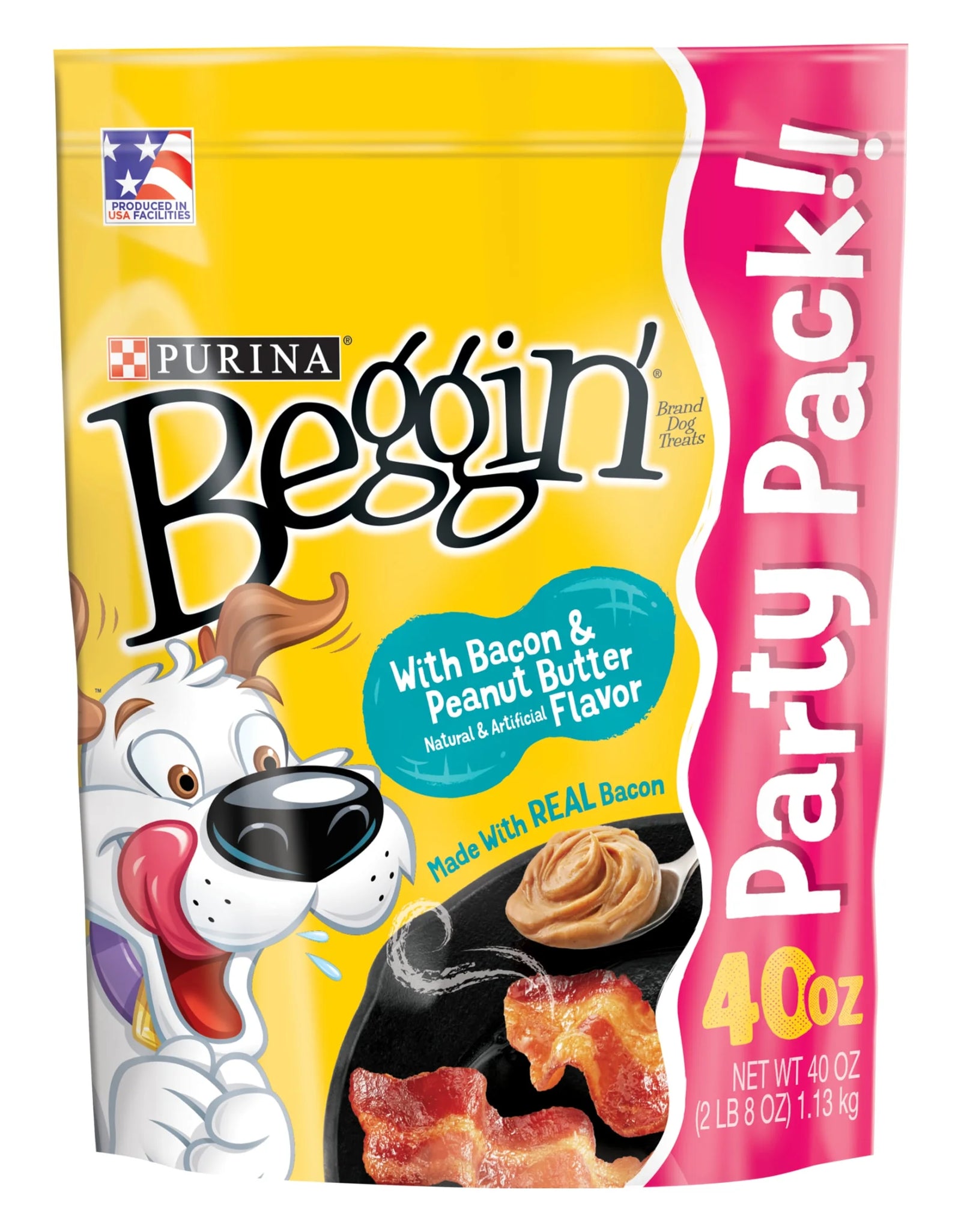 Purina  Strips Dog Treats with Real Bacon & Peanut Butter Flavors Tender Chews, 40 Oz Pouch