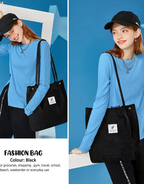 Load image into Gallery viewer, Corduroy Tote Bag Large for Women Girl Lady Canvas Shoulder Cord Purse with Inner Pocket
