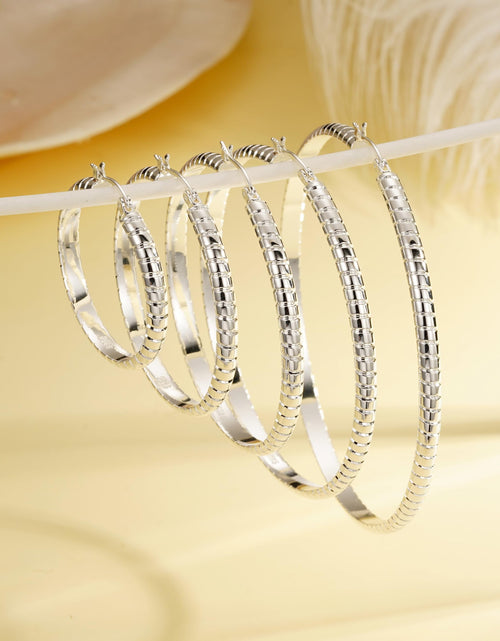 Load image into Gallery viewer, 2 Pairs 18K White Gold Plated Hoop Earrings for Women S925 Sterling Silver Post Hypoallergenic Earrings Set Birthday Christmas Jewelry Gifts Mom Girlfriend Adults Stocking Stuffers 30/40MM
