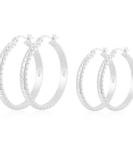 2 Pairs 18K White Gold Plated Hoop Earrings for Women S925 Sterling Silver Post Hypoallergenic Earrings Set Birthday Christmas Jewelry Gifts Mom Girlfriend Adults Stocking Stuffers 30/40MM