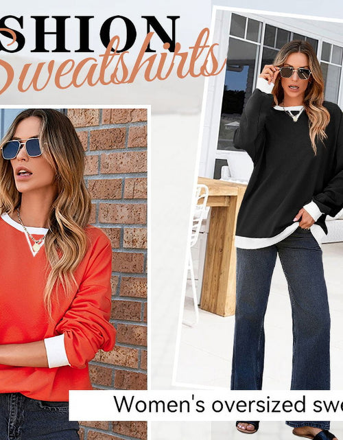 Load image into Gallery viewer, Color Block Sweatshirts for Women Crewneck Long Sleeve Oversized Pullover Tops Casual Fall Outfits
