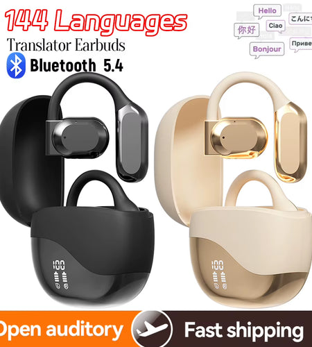 Real Time AI Translator Earbuds Bluetooth-Compatible 5.4 Noise Cancelling Smart Voice Translator Ear Hook Translation Earphones