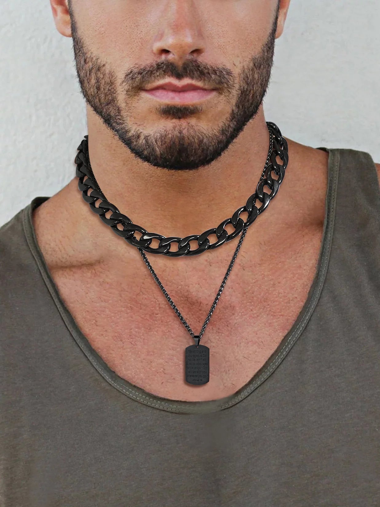 Cross Necklace for Men Stainless Steel Dog Tag Pendant Christian Serenity Prayer Religious Faith Gifts for Brother Nephew Son Dad