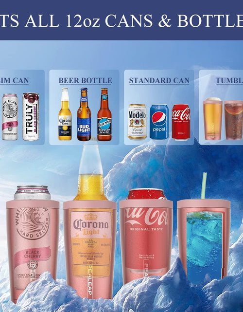 Load image into Gallery viewer, 4 in 1 Insulated Slim Can Cooler for 12 OZ Cans and Beer Bottle - Keep 8 Hours Cold, Easy to Hold - Stainless Steel Can Holder, Double Walled Can Insulator for Hard Seltzer and More (Rose Gold)
