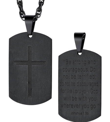 Cross Necklace for Men Stainless Steel Dog Tag Pendant Christian Serenity Prayer Religious Faith Gifts for Brother Nephew Son Dad