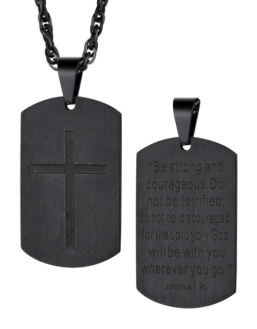 Load image into Gallery viewer, Cross Necklace for Men Stainless Steel Dog Tag Pendant Christian Serenity Prayer Religious Faith Gifts for Brother Nephew Son Dad
