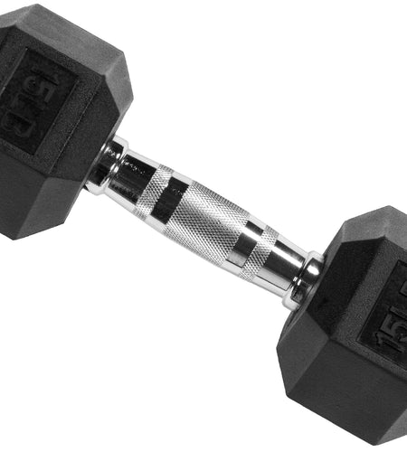 Rubber Encased Hex Dumbbell, 25Lbs, Single