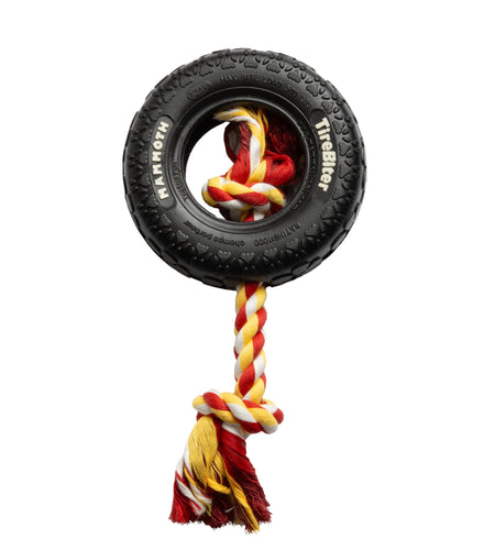 Tirebiter Original Rubber Dog Toy with Cottonblend Assorted Color Rope, Small 6"