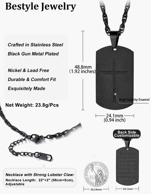 Load image into Gallery viewer, Cross Necklace for Men Stainless Steel Dog Tag Pendant Christian Serenity Prayer Religious Faith Gifts for Brother Nephew Son Dad
