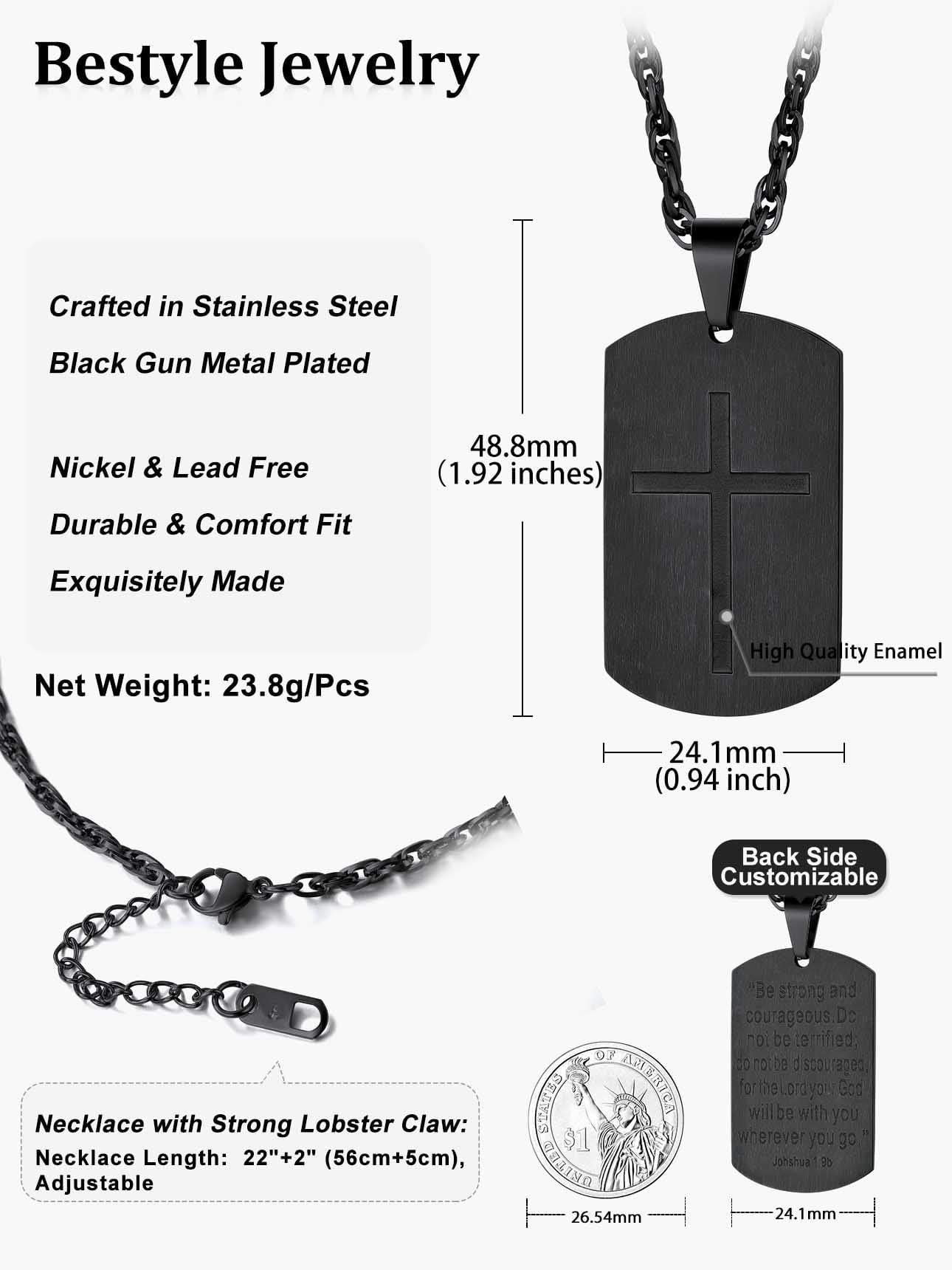 Cross Necklace for Men Stainless Steel Dog Tag Pendant Christian Serenity Prayer Religious Faith Gifts for Brother Nephew Son Dad