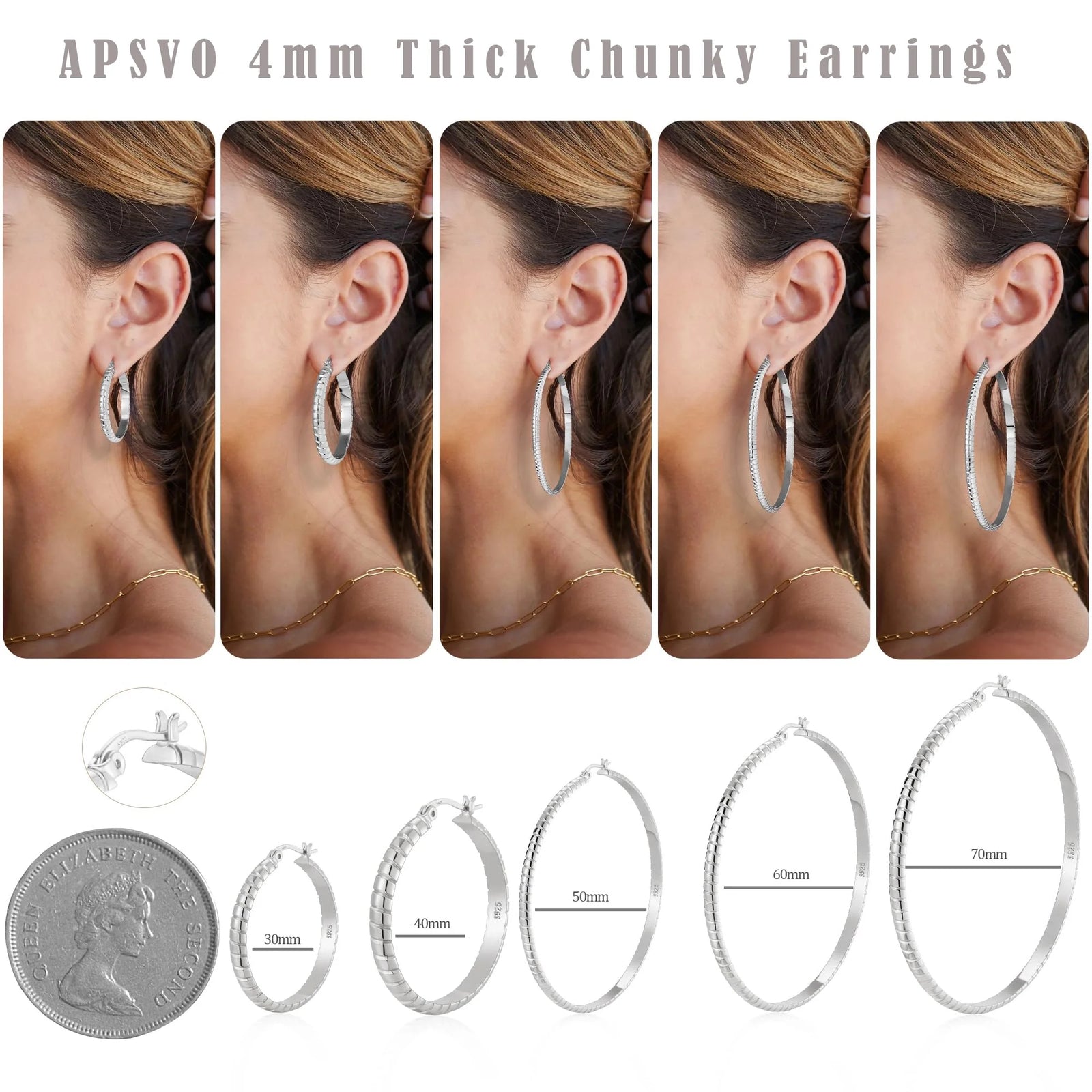 2 Pairs 18K White Gold Plated Hoop Earrings for Women S925 Sterling Silver Post Hypoallergenic Earrings Set Birthday Christmas Jewelry Gifts Mom Girlfriend Adults Stocking Stuffers 30/40MM