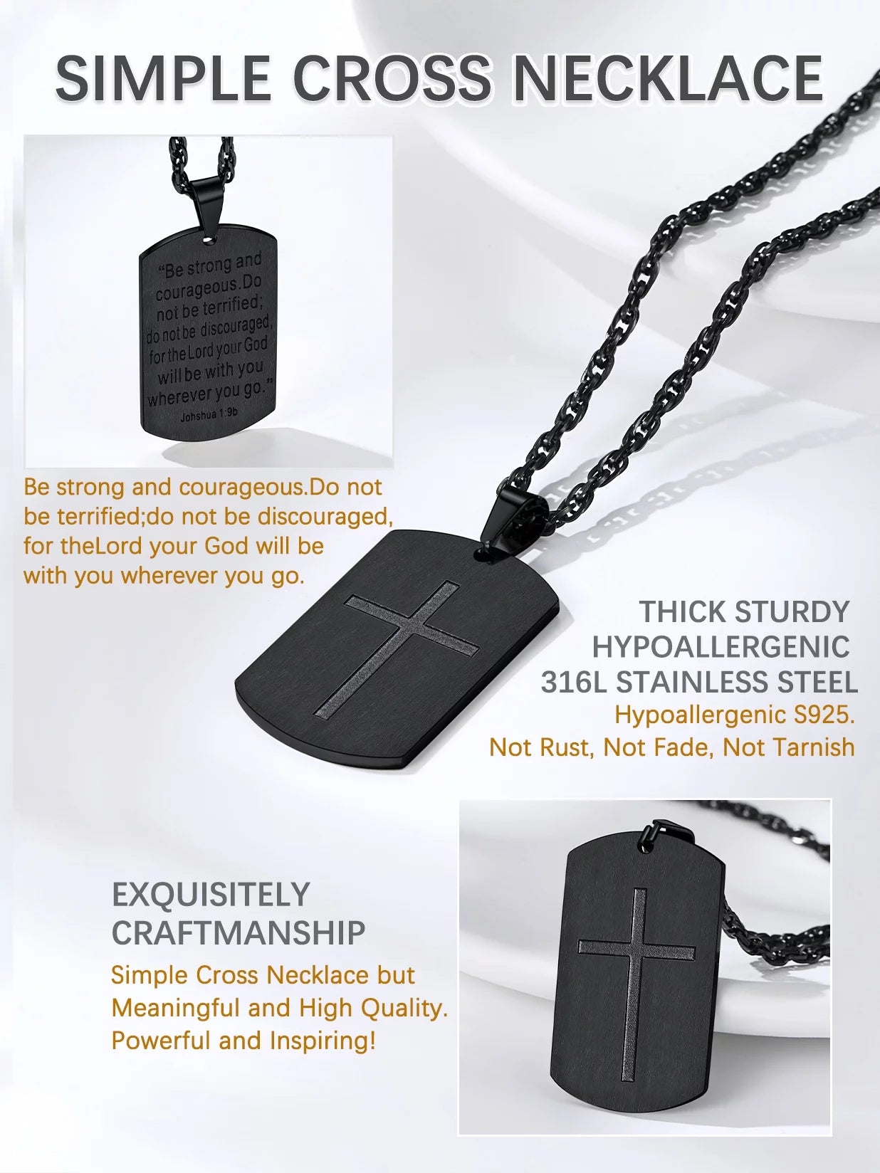 Cross Necklace for Men Stainless Steel Dog Tag Pendant Christian Serenity Prayer Religious Faith Gifts for Brother Nephew Son Dad