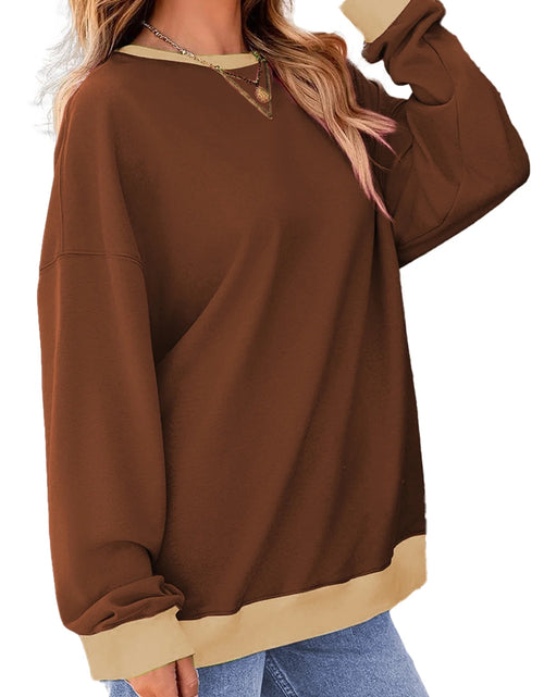 Load image into Gallery viewer, Color Block Sweatshirts for Women Crewneck Long Sleeve Oversized Pullover Tops Casual Fall Outfits
