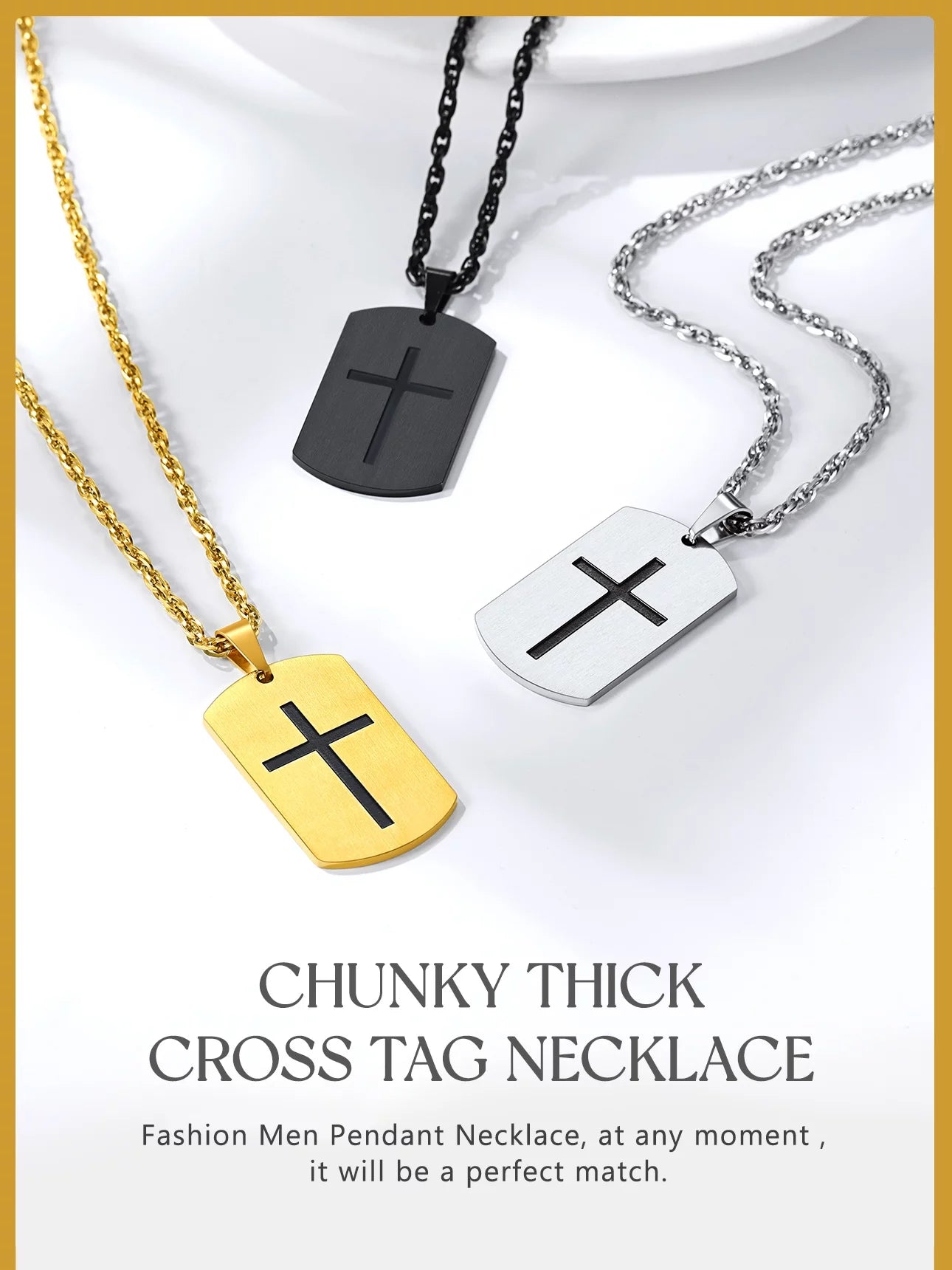 Cross Necklace for Men Stainless Steel Dog Tag Pendant Christian Serenity Prayer Religious Faith Gifts for Brother Nephew Son Dad