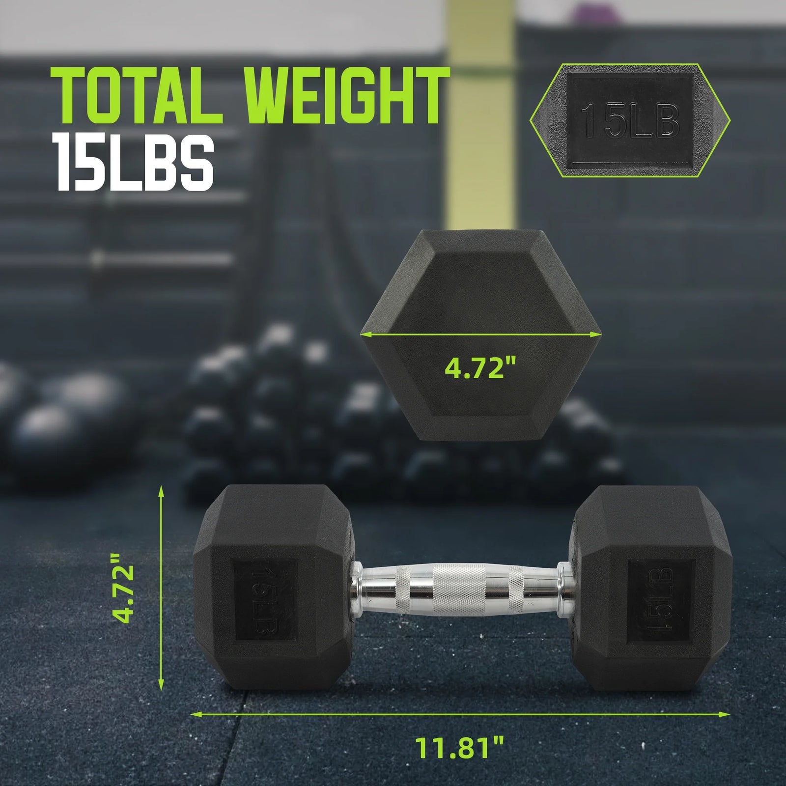 Rubber Encased Hex Dumbbell, 25Lbs, Single